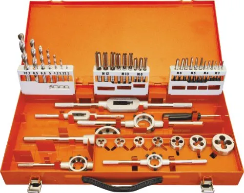 PROJAHN Gewindeschneidzeug Set 44-tlg. - Gewindebohrer M3-M12 + Schneideisen 91004 - Bohrer Set mit 44 Teilen, aus robustem Metall für präzise Gewinde und langlebige Nutzung in der Werkstatt.