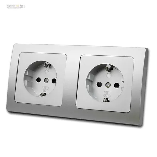 DELPHI Doppelsteckdose 2fach Schuko Steckdose silber 16A Klemmanschluß Rahmen UP