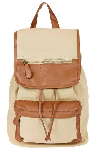 Sarcia.eu Beiger Rucksack mit A4 Leder-Elementen - Stylischer beiger Rucksack aus Stoff mit hochwertigen Leder-Elementen. Ideal für den Alltag, verfügt über verstellbare Träger, mehrere Taschen und eine sichere Innentasche. Perfekt für Schule und Freizeit.