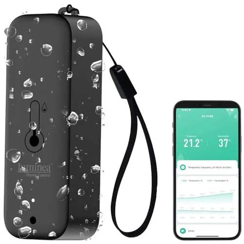 Luminea Home Control Thermometer innen außen - WLAN-Temperatur- und Luftfeuchtigkeitssensor für Innen und Außen, wetterfest nach IP65 und kompatibel mit Alexa, Google Assistant und Siri für smarte Messdaten-Abfrage.