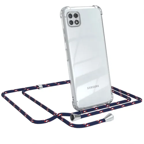 Für Samsung Galaxy A22 5G Handyhülle zum Umhängen Kordel Tasche Blau Camouflage