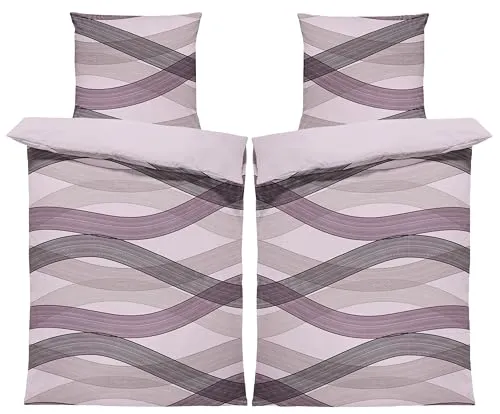 one-home 4 teilig Bettwäsche 135x200 cm Welle lila modern Biber Winter Flanell Baumwolle