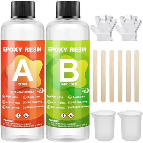 JIDJIX Epoxidharz Set Anfänger 400ML, 1:1 Verhältnis Epoxy Resin harz Glasklar Gießen Set, Epoxidharz Zubehör, Epoxidharz mit Härter für Schmuckherstellung und Handwerkliche Dekoration