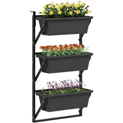 Outsunny 3er Set Blumentopf Pflanzkübel Dunkelgrau - Garten-Zubehör mit 3-stufigem Pflanzraum für optimale Raumnutzung und attraktives Pflanzen-Design. Effizientes Entwässerungssystem schützt vor Staunässe und fördert gesundes Wachstum.