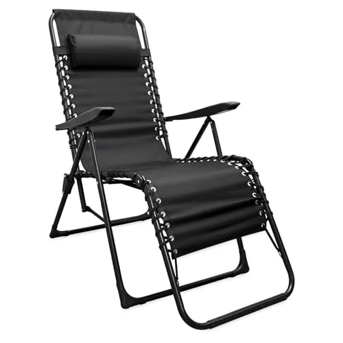 Verstellbarer Relax Sessel schwarz 175 x 101 cm - Liegen: Komfortabler Garten Liegestuhl mit abnehmbarem Kopfkissen, verstellbarer Rückenlehne und klappbar für platzsparenden Transport - ideal für Balkon und Terrasse.