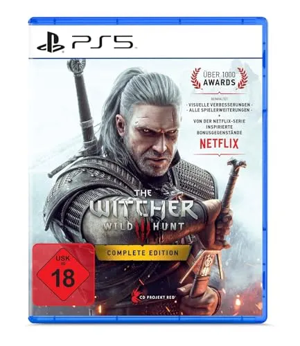 The Witcher 3: Wild Hunt (Complete Edition) - PS5-Spiel mit verbesserter Grafik und Technik für Next-Gen-Konsolen. Erlebe ein episches Abenteuer als Geralt von Riva in einer offenen Welt voller Monster und Intrigen.