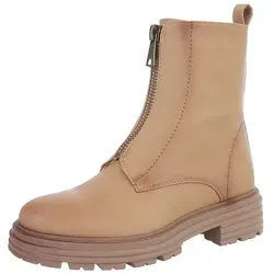 Ital-Design Damen Freizeit Plateaustiefelette (87531869) - Wanderschuhe mit 5 cm Blockabsatz und 3 cm Plateau, ideal für einen bequemen und modischen Look. Hochwertiges Synthetik-Obermaterial in stilvollem Hellbraun.