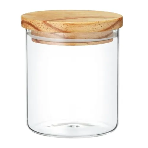 AMBITION Vorratsglas mit Deckel rund 675 ml Nordic Glasbehälter mit Holzdeckel für Lebensmittel luftdicht