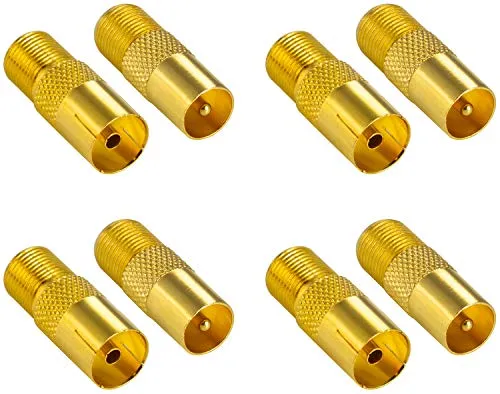 POPPSTAR 8x SAT Adapter Koax Antenne (F-Buchse, 4x auf IEC Antennenstecker, 4x auf Antennenbuchse), Coax Kupplung für Koaxialkabel - Antennenkabel, vergoldet