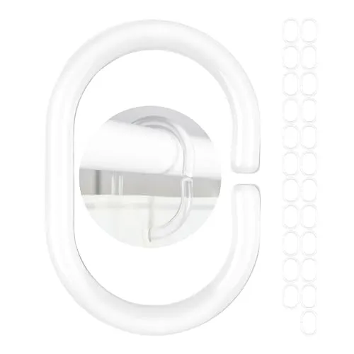 Duschvorhang Ringe, 24 Stück, in Transparent, Ø 4,6 x 2,9 cm innen, für Duschvorhangstangen, klare Duschringe, durchsichtige Ringe für Duschgardine, glasklar Duschvorhangringe, Duschhaken C-Ring Bad