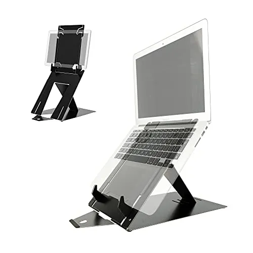 R-Go Riser Duo, Tabletständer und Laptopständer, 2 in 1 Verstellbarer Laptop/Tablet Riser, Ultra-Dünnes Aluminium, Kompatibel für Laptops/Tablet (10-22 Zoll), Schwarz
