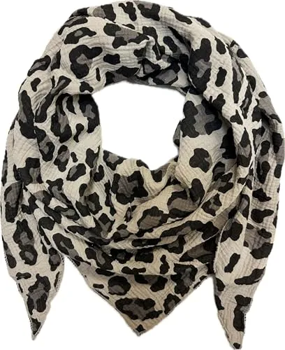XL DreieckStrickschal Leopard Frühling Schal 100% Baumwolle Made in Italy Fashion Tuch Dreieckschal Stola Herbst Frühling Tuch Leo (Khaki)