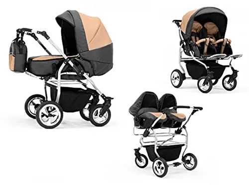 Zwillingskinderwagen 4 in 1 Duo inkl. Autositze - 13 Teile - Kinderwagen-Set 4 in 1 für maximalen Komfort, inklusive Wanne, Sportsitzen und Autositzen. Ideal für Familien mit zwei kleinen Kindern und flexibel einsetzbar.