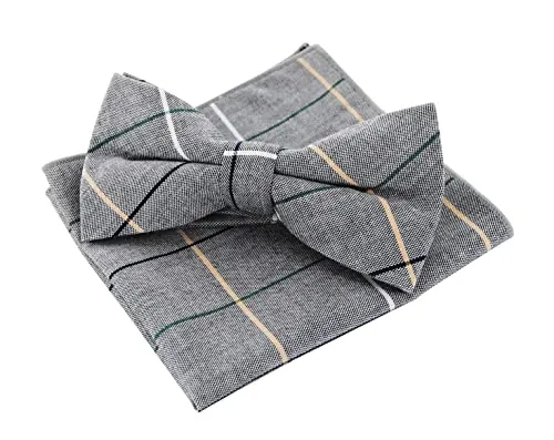 axy Herren Fliege mit Einstecktuch als Set zum Anzug, Tweed Style, bereits vorgebunden, Schleife Konfirmation verstellbar (Muster 3)