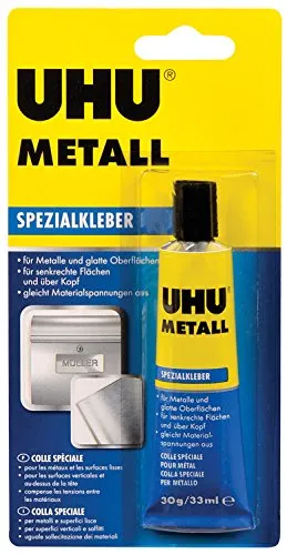 UHU METALL Tube, Infokarte - Kontaktkleber für Metalle, ideal für senkrechte Flächen und temperaturbeständig von -20°C bis +125°C. Bleibt nach Aushärtung elastisch und flexibel.