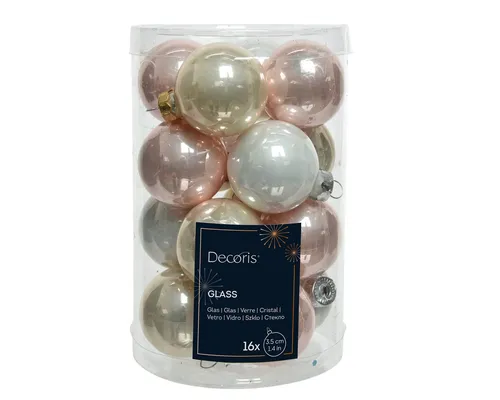 Kaemingk Weihnachtsbaumkugel, Weihnachtskugeln Glas 3,5cm 16 Stück - Puderrosa / Perle / Weiß Mix