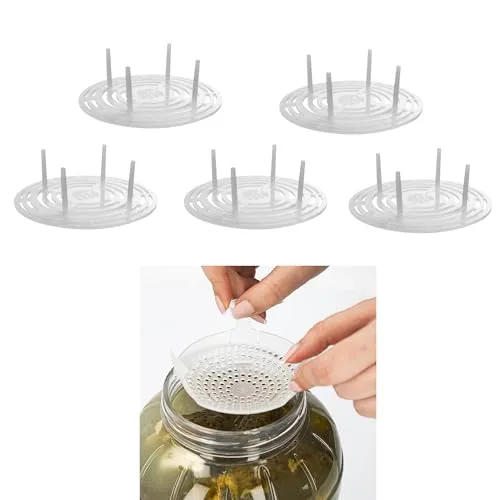 5x Gärsieb Beschwerer für Einmachgläser Ø 82-66mm –Hochwertiger Niederhalter für Sauerkraut,Gurken & Essig Schutz vor Verderben & Schimmel 2-in-1 Sieb & Abseihhilfe Gärgewichte Beschwerer