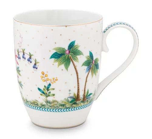 PiP Studio Becher Jolie Dots Gold Becher mit Henkel gross 0,35 l, Porzellan, Mug Large Jolie Dots Gold 350ml