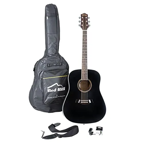 Red Hill WGS-1 BK Starter Kit – Dreadnought Westerngitarre mit Zubehör - Hochwertiges Gitarren Starter Kit mit Dreadnought Cutaway, ideal für Einsteiger. Inklusive Gigbag und Stimmgerät für einfachen Transport und präzise Stimmung.