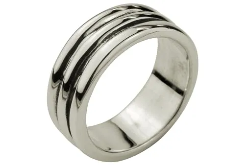 SILBERMOOS Herren Ring in Streifen-Optik massiv geschwärzt 925 Sterling Silber modern cool, Größe:66