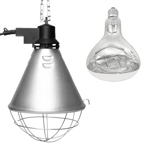 NCC-Licht Aufzuchtleuchte mit Schutzkorb und IR-Lampe BR125 250W Klar | Infrarot-Wärmelampe mit Schutzkorb und 2,5m Kabel mit Stecker, Ideal zur Aufzucht von Hühner, Ferkel und andere Tiere