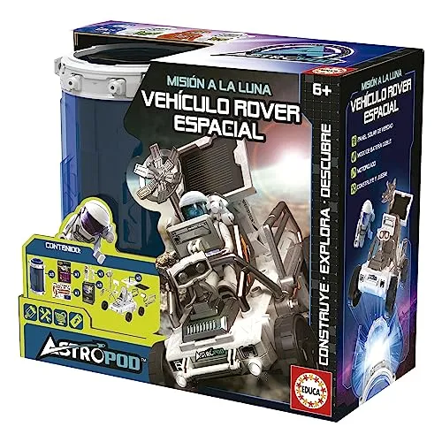 Educa 41347 Astropod Space Rover Fahrzeug, Bauen Sie Ihr eigenes motorisiertes Raum-Rover-Fahrzeug mit 23 Teilen, versorgen Sie es mit Batterie oder mit seinem echten Solarpanel, ab 6 Jahren