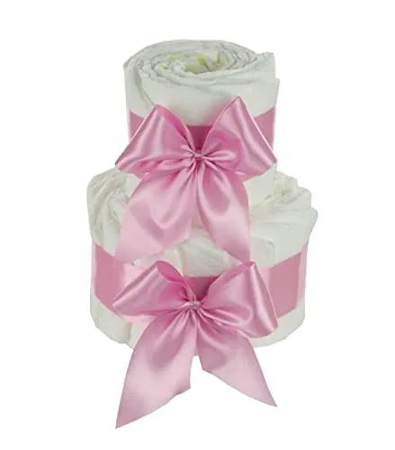 DIY Windeltorte zum selber gestalten | Geschenk zur Geburt für Junge Mädchen neutral (2-stöckig, rosa)