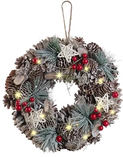 infactory Türkranz Weihnachten: Advents- und Weihnachtskranz mit LED-Beleuchtung, grün, rot, Ø 30 cm (Türkranz Weihnachten außen, Weihnachtskranz Tür außen, Lichterkette)