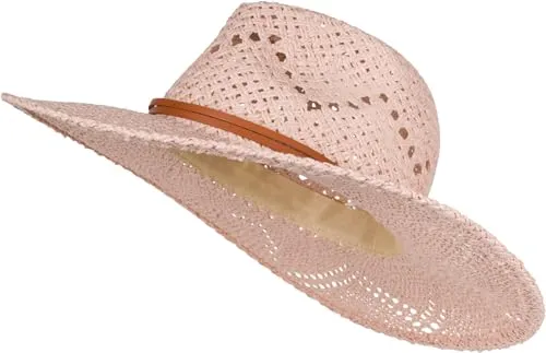 styleBREAKER Unisex Panama Strohhut mit breitem Stoff Zierband, Sommerhut Einfarbig, Papierhut, Sonnenhut 04025044, Farbe:Altrose