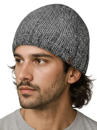 Neverless® Herren Strickmütze Wintermütze Winddicht Rippstrick Outdoor Sport Strickbeanie Hellgrau-Melange Unisize