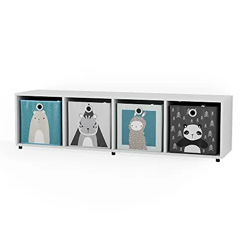 Vicco Kinderregal Ludus - Kinderzimmerregal mit 4 Faltboxen, ideal zur ordentlichen Aufbewahrung von Spielzeug und Büchern, sorgt für Spaß und Ordnung im Kinderzimmer.