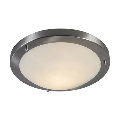 QAZQA Yuma 31 - Moderne Außen Deckenleuchte in Silber - Elegante Deckenlampe aus hochwertigem Stahl mit opalweißem Glasschirm. Ideal für Feuchträume dank IP44. Dimmbar für eine stimmungsvolle Atmosphäre. Durchmesser 31 cm, E27-Fassung, ohne Leuchtmittel.