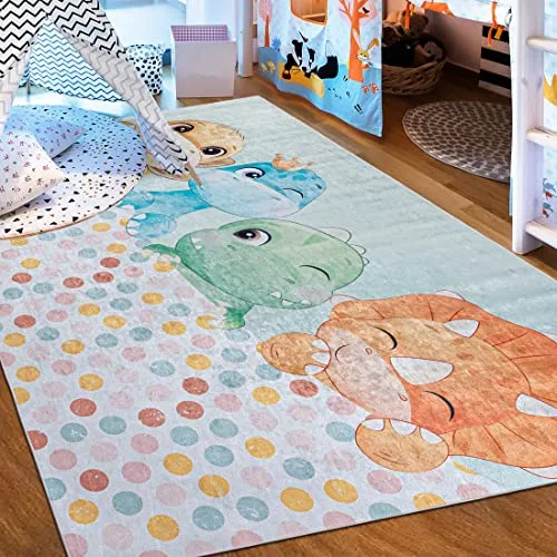 Mazovia Kinderteppich mit Tiermotiven, 80 x 150 cm - Waschmaschinenwaschbar und rutschfest – ideal für Kinderzimmer. Der flauschige Teppich überzeugt mit fröhlichen Tiermotiven und hochwertigem Polyester für hohe Langlebigkeit.