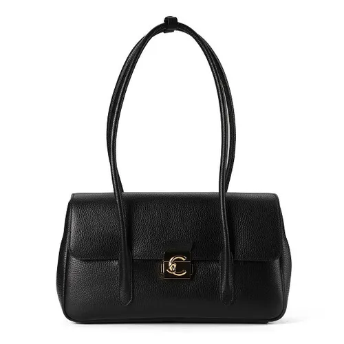 Coccinelle Leder Umhängetasche Handtasche C-Me Lock Handbag Grained Leather Noir schwarz