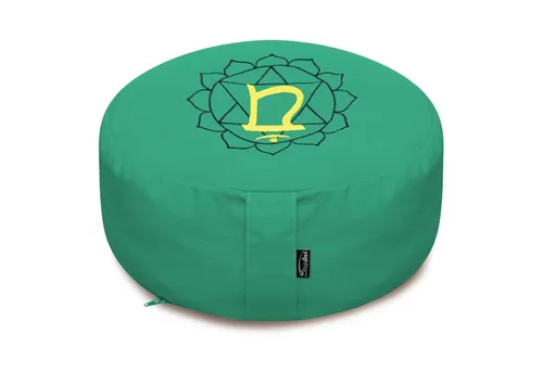 Yogishop Meditationskissen - rund - Chakras - Organic Cotton - ø 36cm x 15cm 36 x 36 x 15 cm, grün