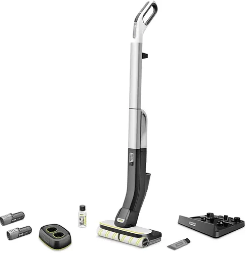 Kärcher FC 4-4 Battery Set - Kabelloser Hartbodenreiniger mit 2 rotierenden Mikrofaserwalzen, 30 min Akkulaufzeit und flexibler Handhabung für mühelose Reinigung