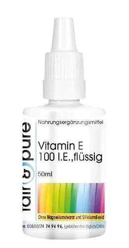 Fair & Pure Vitamin E 100 I.E., 50 ml Flüssigkeit, Tropfen Alpha-Tocopherol, Nahrungsergänzungsmittel vegan ohne Magnesiumstearat, in Deutschland hergestellt