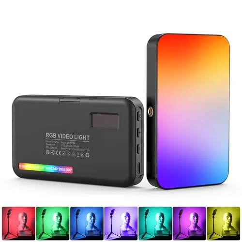 LUXCEO RGB LED Videoleuchte, Kamera Licht CRI95+, 2500K-9000K Dimmbar,360° Vollfarbe LED Video Licht mit 3000 mAh Akku für Vlog Live-Streaming YouTube Videokonferenz Fotografie DSLR Kamera