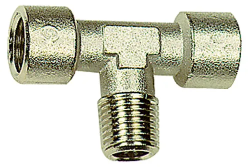 Riegler T-Stück, innen/außen/innen, G/R 1/2, SW 21, Messing vernickelt