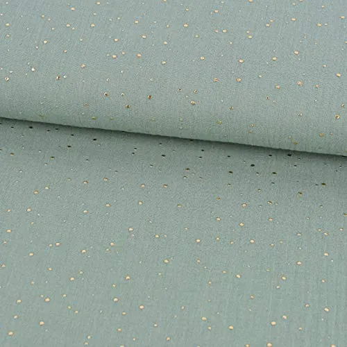 Bekleidungsstoff Double Gauze Musselin Punkte dunkel mint gold 1,4m