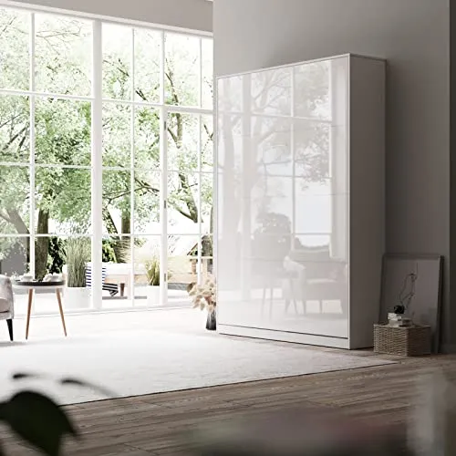 SMARTBett Schrankbett Classic 100x200 140x200 160x200 Bettschrank Wandbett Weiss/Weiss Hochglanz 140 Vertikal