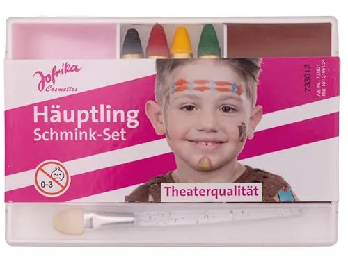 JOFRIKA Schmink-Set Häuptling I Kinderschminke inkl. Applikator und Abschminke | Native American I Fettschminke 5 Farben I Karneval, Fasching, Mottoparty | Leichte Handhabung | Mehrfarbig 707821