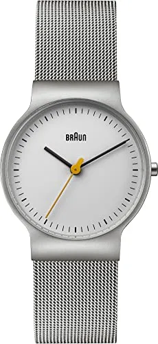 Braun Ladies Slim 3-Hand Analogue Quartz Watch, White Dial and Steel Milanese Mesh Strap, 32mm Stainless Steel Case, Model BN0211WHSLMHL.