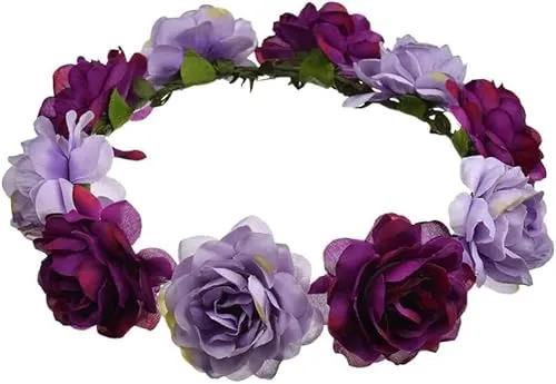 TTPSRY Blumenkranz Haar Blumenkranz Künstliche Blumen Krone Braut Bohemian Floral Girlande Stirnband Haarband für Geburtstag Party Hochzeit Braut und Brautjungfer (Lila)