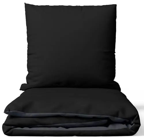 Leonado Vicenti Hochwertige Feinbiber Bettwäsche Silber/Schwarz 155x220 cm - 100% Baumwolle, Einfarbig und Wendbar, Bettbezug mit verdecktem Reißverschluss