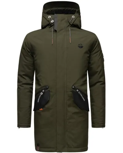 STONE HARBOUR Herren Lange Winterjacke Ragaan Olive Gr. XL - Funktionsjacke aus wasser- und windabweisendem Material, mit stylischem Teddyfutter und praktischen Innentaschen für AirPods, ideal für kalte Tage.