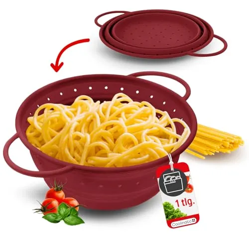 Coolinato Faltbares Küchensieb aus Silikon - Platzsparendes Nudelsieb mit 24 cm Durchmesser, spülmaschinenfest und aus 100% Platin-Silikon für einfache Handhabung in der Küche.