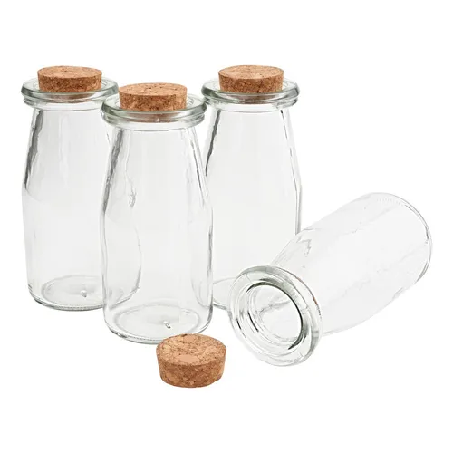 VBS Glasflasche mit Korken 4 Stück 150ml Geschenkverpackung Likör Badesalz