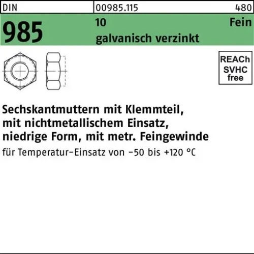 50er PACK(Stk)  000985101050160150 Sechskantmutter DIN 985 m.Klemmteil M 16 x 1,
