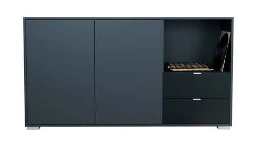 Vladon Sideboard Milano (Kommode mit 2 Türen Anthrazit matt, 2 Schubladen Schwarz matt, Made in Germany), Korpus Anthrazit matt (152,5 x 83 x 37 cm)